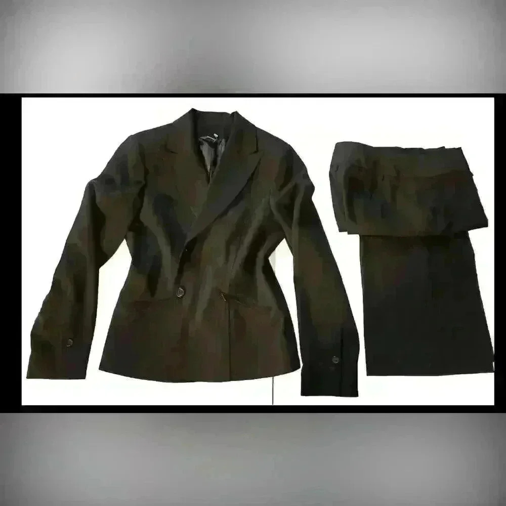 REITMANS 2PC Black striped Black Career peak Collar  Pant suit Size 11